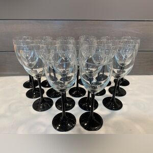 Arcoroc Black Stem Wine Glasses LUMINARC Made in France Set of 17 VTG